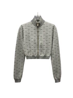 Miu Miu 2023 Gray All-Over Logo Zip-Up Jacket